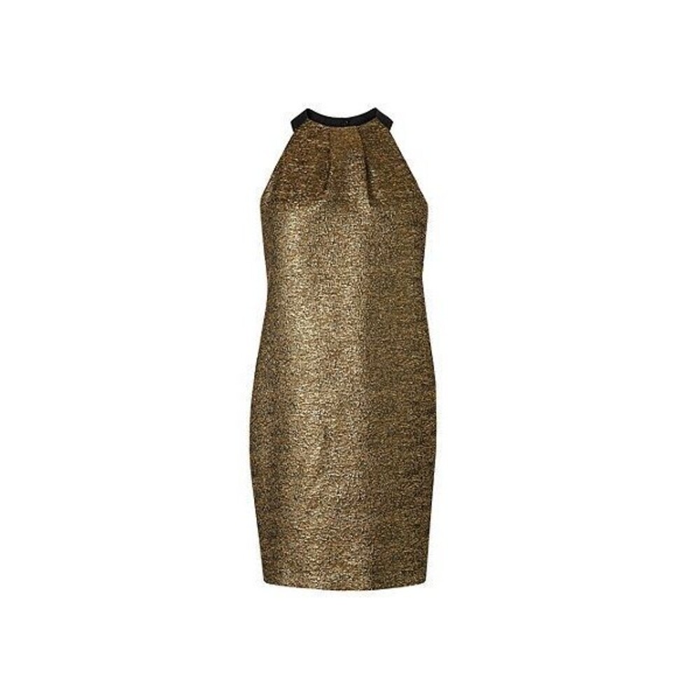 L.K. Bennett Thelda Metallic Bow Mini Dress In Gold NWT $495 Sz 4